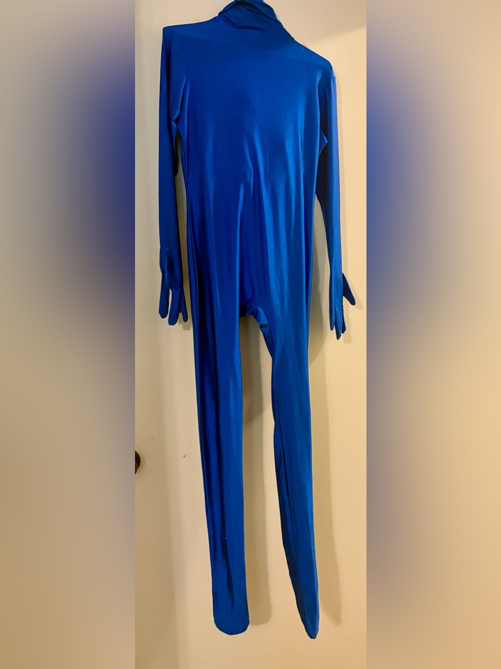 Royal Blue Long-Sleeve Stretch Jumpsuit with face mask